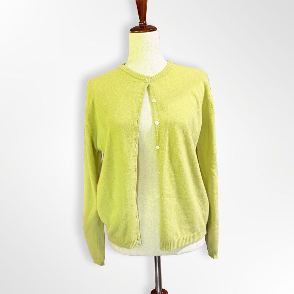 enSoie 100% Cashmere Chartreuse Green Button Cardigan, 4 Swiss Cozy Luxury